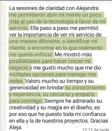 Testimonio: las sesiones de claridad con Alejandra le permitieron abrir su mente al uso de la tecnología a favor de su servicio.